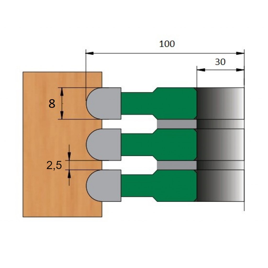 Fresa para Canal Redondo Multiplo Ø100 x 8 x 30 - 4 Dentes - Cód. 1551.06